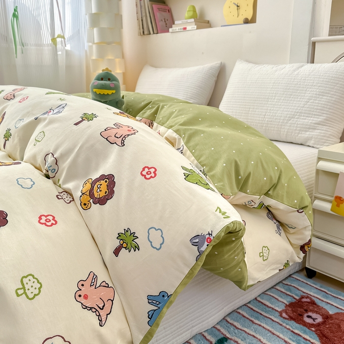 91家纺网 家纺一手货源 找家纺 清雅福 2025新款13070全棉小清新单被套 森森乐园·米