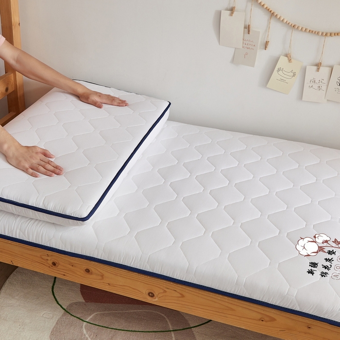 91家纺网 家纺一手货源 找家纺 招财狼家纺 2025新款水洗磨毛学生棉花海绵床垫-学生单边款 纯色棉花-极光白-厚度8cm