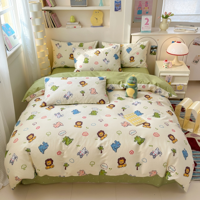 91家纺网 家纺一手货源 找家纺 清雅福 2025新款13070全棉小清新四件套 森森乐园·米