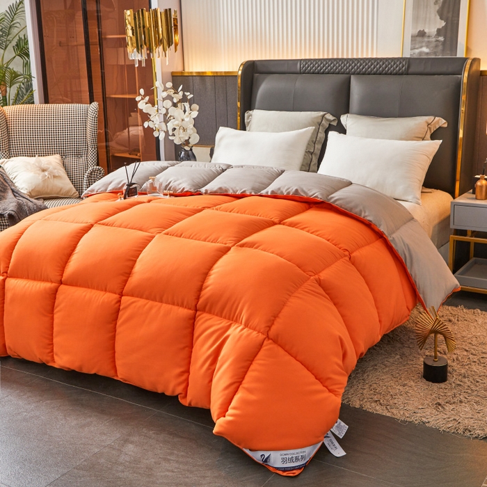 91家纺网 家纺一手货源 找家纺 招财星2店仓储 2025新款被子斜纹防羽布冬被春秋被被羽丝棉被 橙灰色