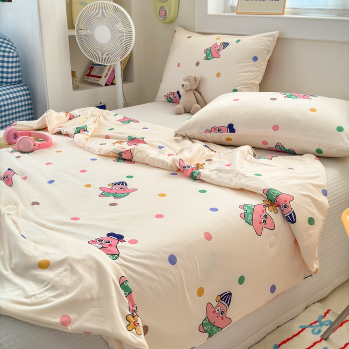 91家纺网 家纺一手货源 找家纺 木堇家居 25年春夏卡通小清新针织棉10%大豆夏被（长期款） 五彩海星