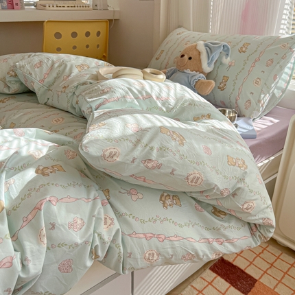 91家纺网 家纺一手货源 找家纺 韩巢家纺 2025新款超柔水洗棉学生宿舍寝室被套床单三件套 礼物小熊