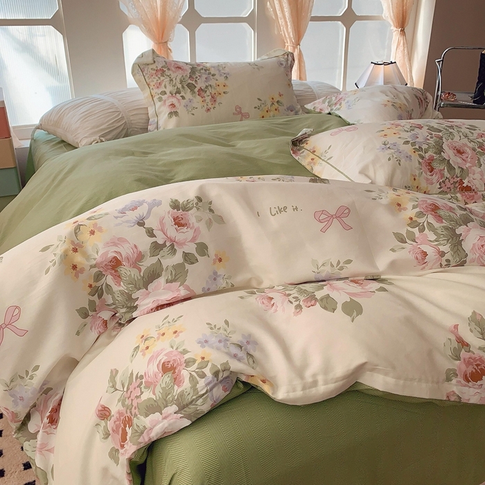 91家纺网 家纺一手货源 找家纺 2025新款亲肤舒适小清新全棉四件套 苏莉