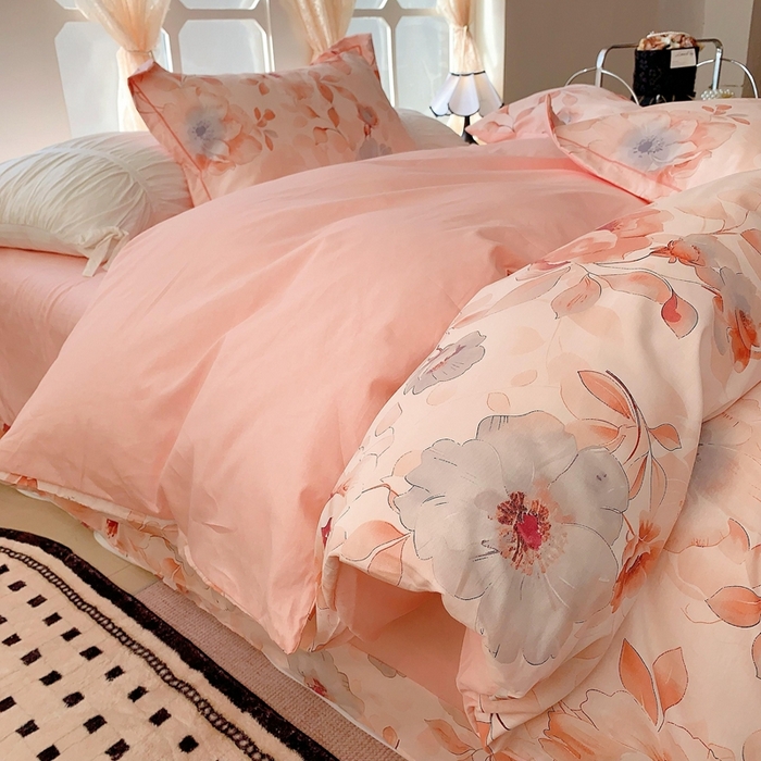 91家纺网 家纺一手货源 找家纺 2025新款亲肤舒适小清新全棉四件套 墨染