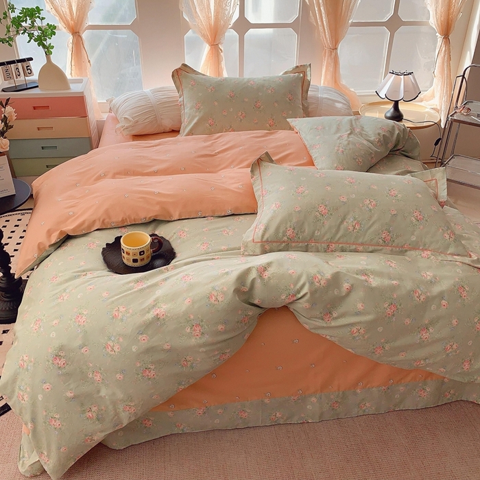 91家纺网 家纺一手货源 找家纺 2025新款亲肤舒适小清新全棉四件套 莱茵茉莉