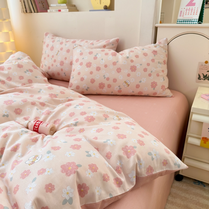 91家纺网 家纺一手货源 找家纺 清雅福 2025新款13070全棉小清新单枕套 栀香小兔·粉