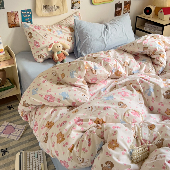 91家纺网 家纺一手货源 找家纺 水墨江南 2025新款超柔水洗棉系列四件套 动物乐园