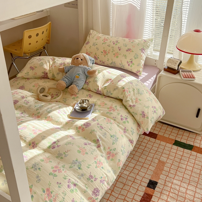 91家纺网 家纺一手货源 找家纺 韩巢家纺 2025新款超柔水洗棉学生宿舍寝室被套床单三件套 流心奶糕