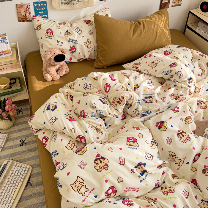 91家纺网 家纺一手货源 找家纺 水墨江南 2025新款超柔水洗棉系列四件套 动感小新