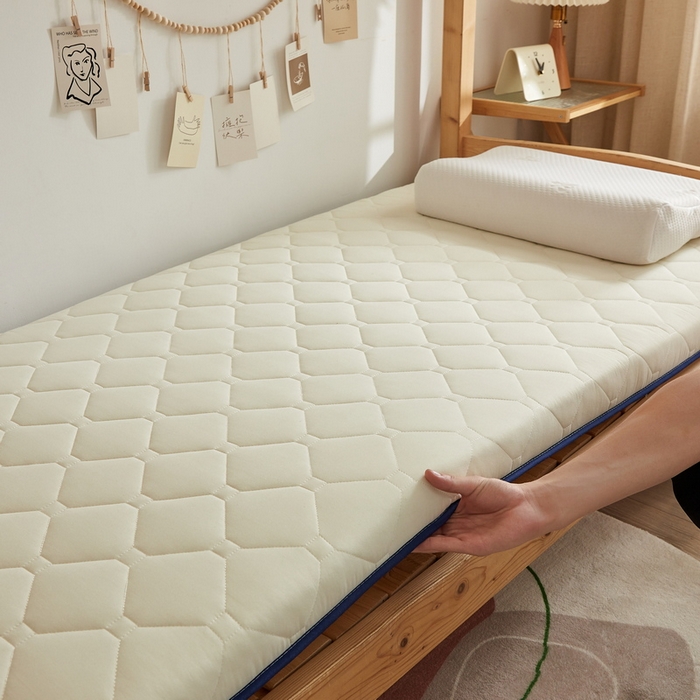 91家纺网 家纺一手货源 找家纺 招财狼家纺 2025新款水洗磨毛学生棉花海绵床垫-学生单边款 纯色棉花-米黄-厚度8cm