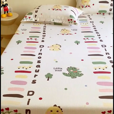 91家纺网 家纺一手货源 找家纺 恬澳家纺 2025新款泡泡棉印花枕套 恐龙宝贝