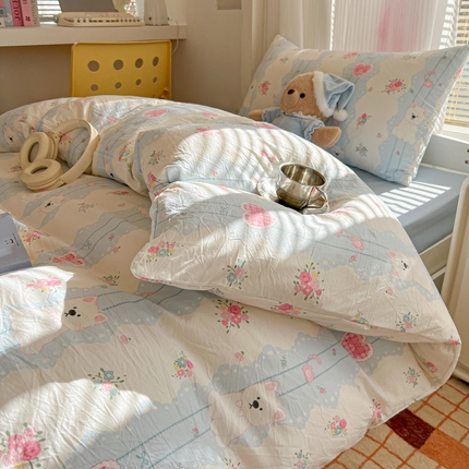 韩巢家纺 2025新款超柔水洗棉学生宿舍寝室被套床单三件套 小懒包