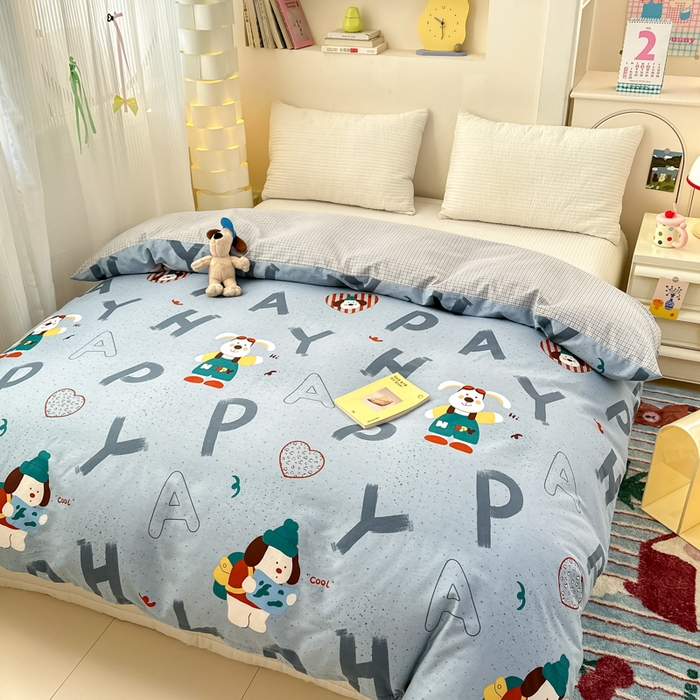 91家纺网 家纺一手货源 找家纺 清雅福 2025新款13070全棉小清新单被套 蒙奇奇·蓝