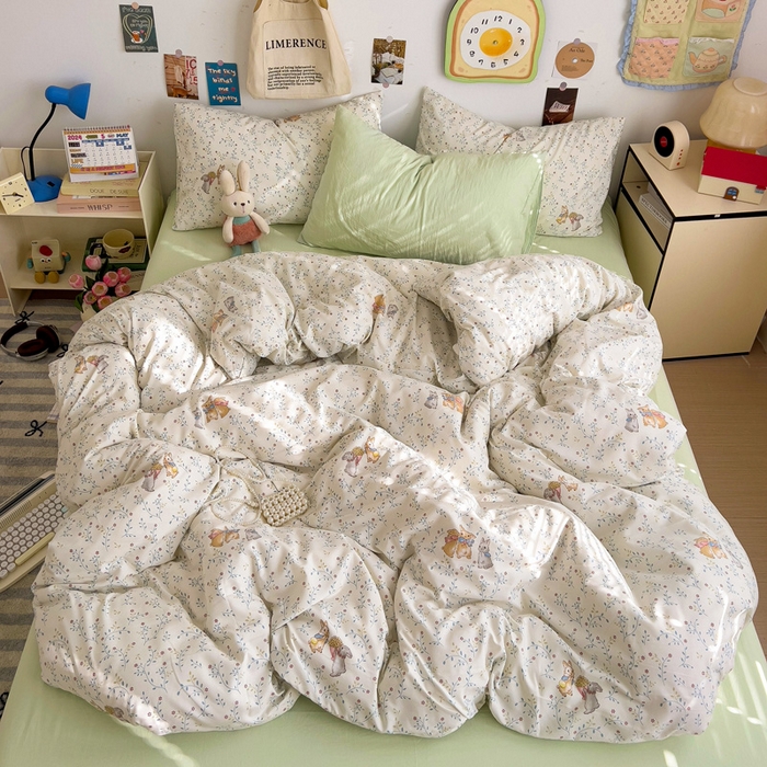 91家纺网 家纺一手货源 找家纺 水墨江南 2025新款超柔水洗棉系列四件套 花小兔