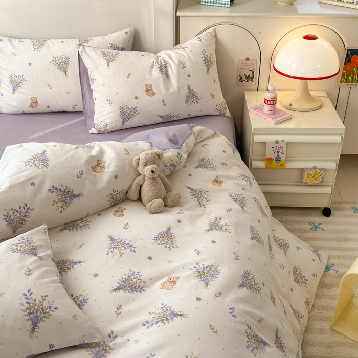 91家纺网 家纺一手货源 找家纺 清雅福 2025新款13070全棉小清新四件套 松松熊