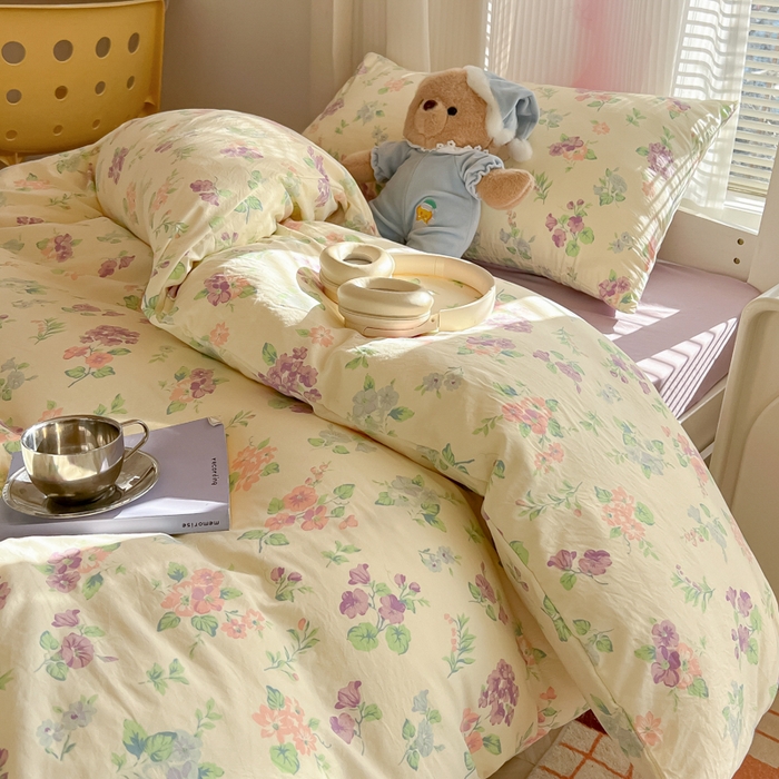 91家纺网 家纺一手货源 找家纺 韩巢家纺 2025新款超柔水洗棉学生宿舍寝室被套床单三件套 流心奶糕