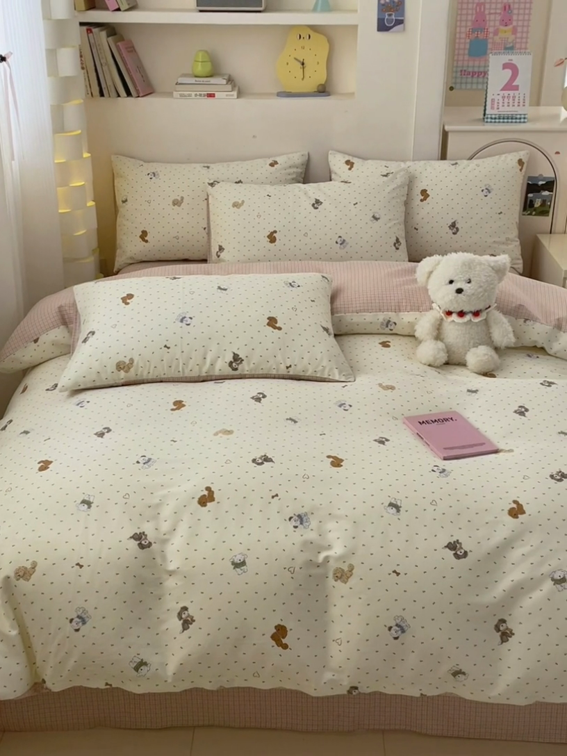 91家纺网 家纺一手货源 找家纺 清雅福 2025新款13070全棉小清新四件套 汪达轮