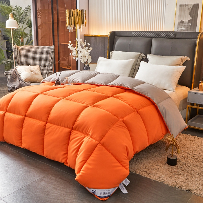 91家纺网 家纺一手货源 找家纺 招财星2店仓储 2025新款被子斜纹防羽布冬被春秋被被羽丝棉被 橙灰色