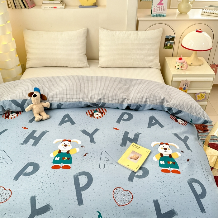 91家纺网 家纺一手货源 找家纺 清雅福 2025新款13070全棉小清新单被套 蒙奇奇·蓝