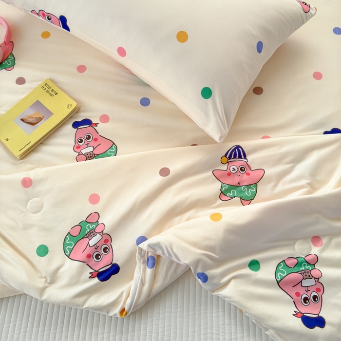 91家纺网 家纺一手货源 找家纺 木堇家居 25年春夏卡通小清新针织棉10%大豆夏被（长期款） 五彩海星