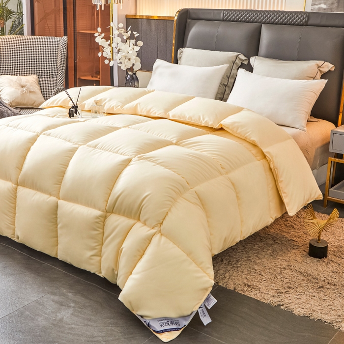 91家纺网 家纺一手货源 找家纺 招财星2店仓储 2025新款被子斜纹防羽布冬被春秋被被羽丝棉被 米黄色