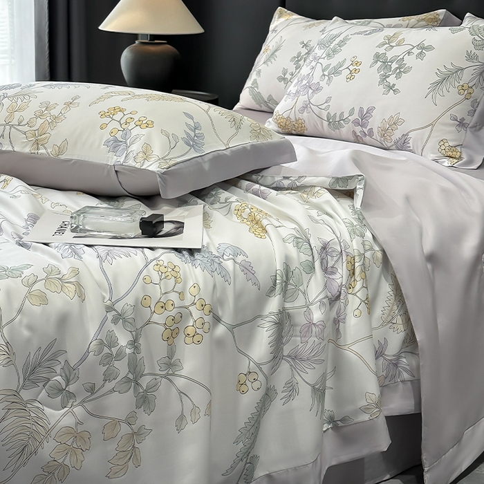 91家纺网 家纺一手货源 找家纺 迷尚家居 2025新款夏被100%莱赛尔数码印花夏被四件套50支天丝夏被 析漫枝