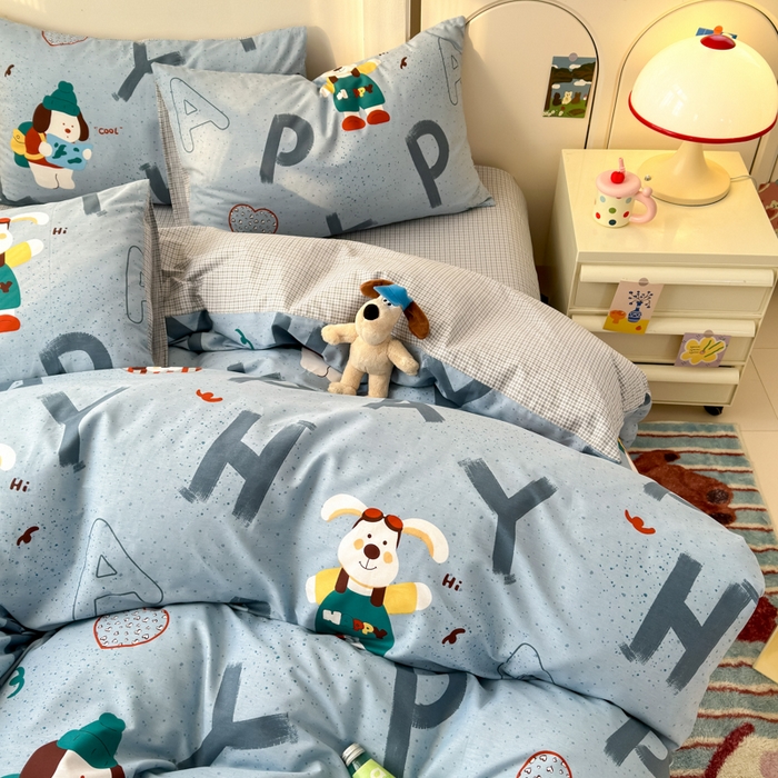 91家纺网 家纺一手货源 找家纺 清雅福 2025新款13070全棉小清新单枕套 蒙奇奇·蓝