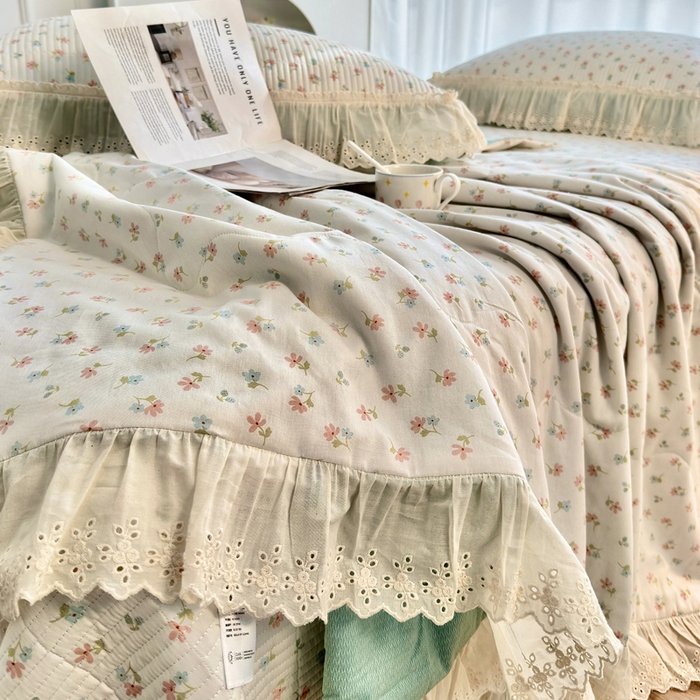 91家纺网 家纺一手货源 找家纺 尊妙被业 2025春夏新款全棉纯棉印花法式花边夏被夏凉被空调被夏被 花仙子-粉