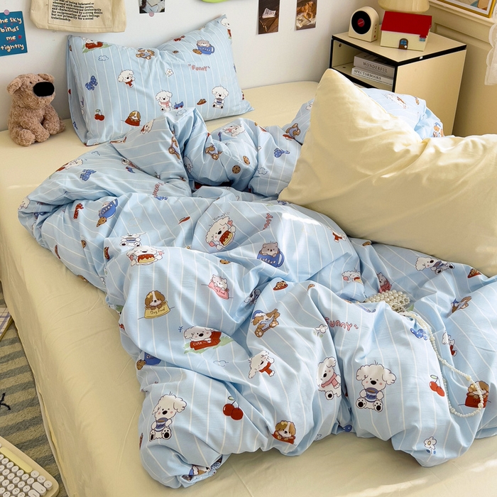 91家纺网 家纺一手货源 找家纺 水墨江南 2025新款超柔水洗棉系列四件套 调皮狗