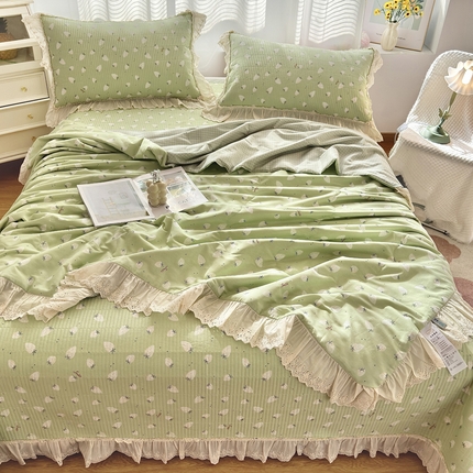 91家纺网 家纺一手货源 找家纺 尊妙被业 2025春夏新款全棉纯棉印花法式花边夏被夏凉被空调被夏被 半亩果园-绿