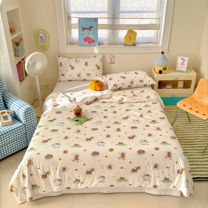 91家纺网 家纺一手货源 找家纺 （总）木堇家居 25年春夏卡通小清新针织棉10%大豆夏被（长期款）