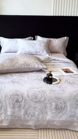 91家纺网 家纺一手货源 找家纺 迷尚家居 2025新款夏被100%莱赛尔数码印花夏被四件套50支天丝夏被 松绿玫瑰