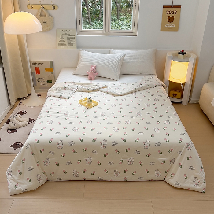 91家纺网 家纺一手货源 找家纺 木堇家居 25年春夏卡通小清新针织棉10%大豆夏被（长期款） baby兔-专版