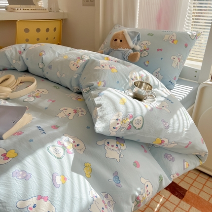 韩巢家纺 2025新款超柔水洗棉学生宿舍寝室被套床单三件套 糖果小白