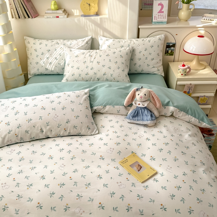 91家纺网 家纺一手货源 找家纺 清雅福 2025新款13070全棉小清新四件套 灵动如兔·米