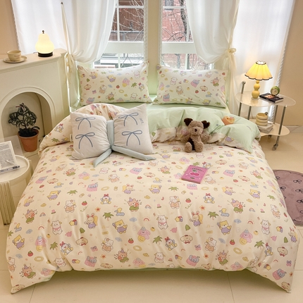 91家纺网 家纺一手货源 找家纺 （总）Sweet dreams甜梦 2025新款全棉印花卡通小清新四件套