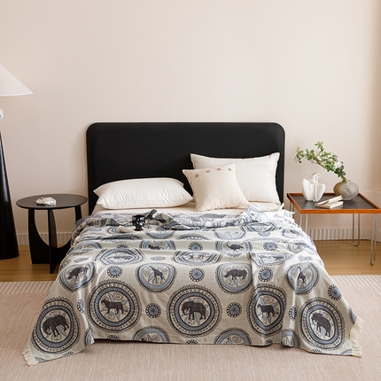 91家纺网 家纺一手货源 找家纺 悦然毛巾被 2025新款全棉工艺四层纱毛巾被 星蓝趣味