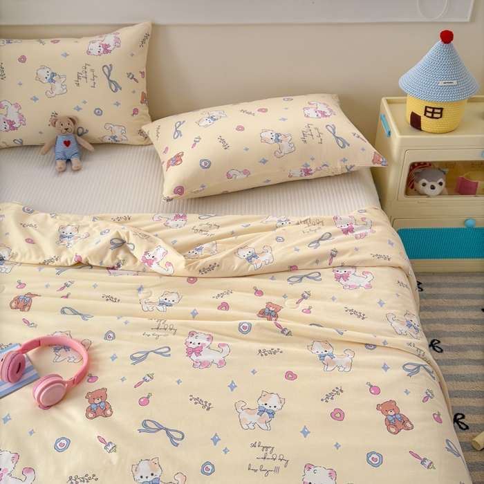 91家纺网 家纺一手货源 找家纺 木堇家居 25年春夏卡通小清新针织棉10%大豆夏被（长期款） 音乐猫咪