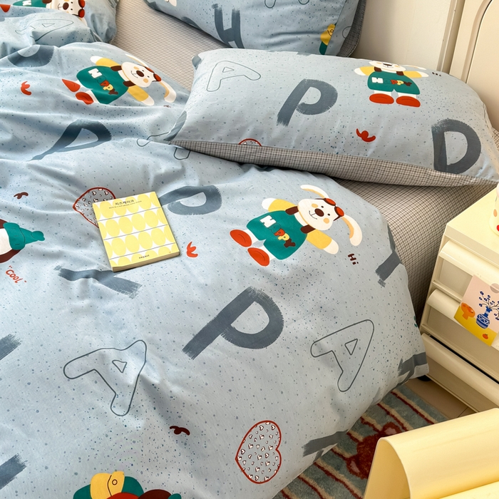 91家纺网 家纺一手货源 找家纺 清雅福 2025新款13070全棉小清新单枕套 蒙奇奇·蓝