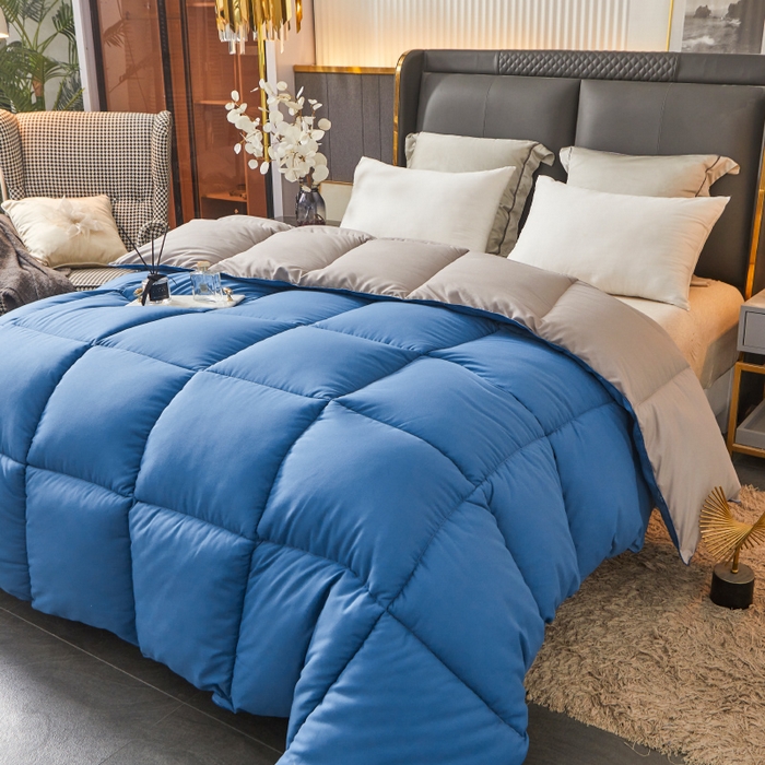 91家纺网 家纺一手货源 找家纺 招财星2店仓储 2025新款秋冬直播带货被子斜纹防羽布冬被春秋被被羽丝棉被 蓝灰色