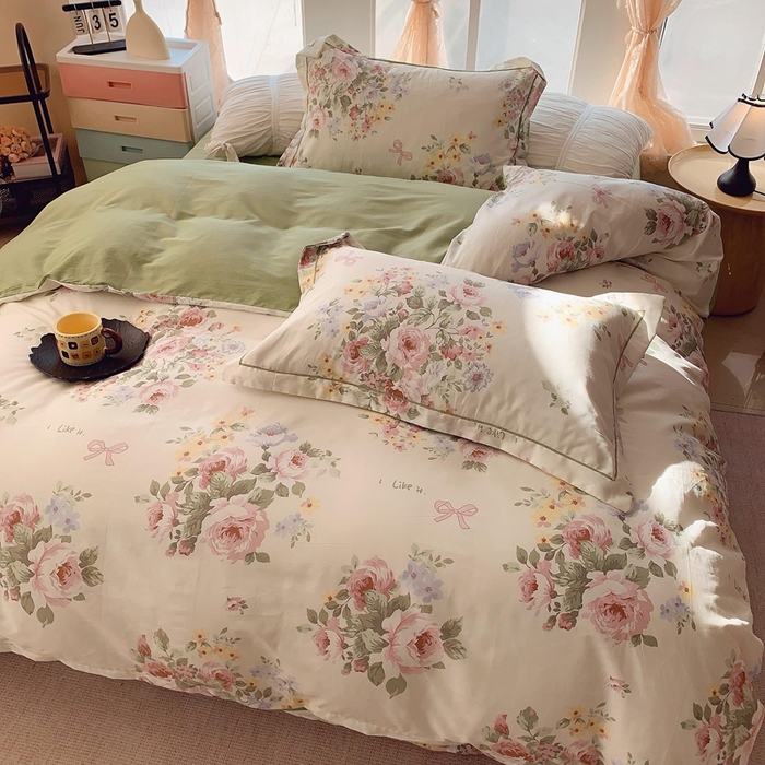 91家纺网 家纺一手货源 找家纺 2025新款亲肤舒适小清新全棉四件套 苏莉