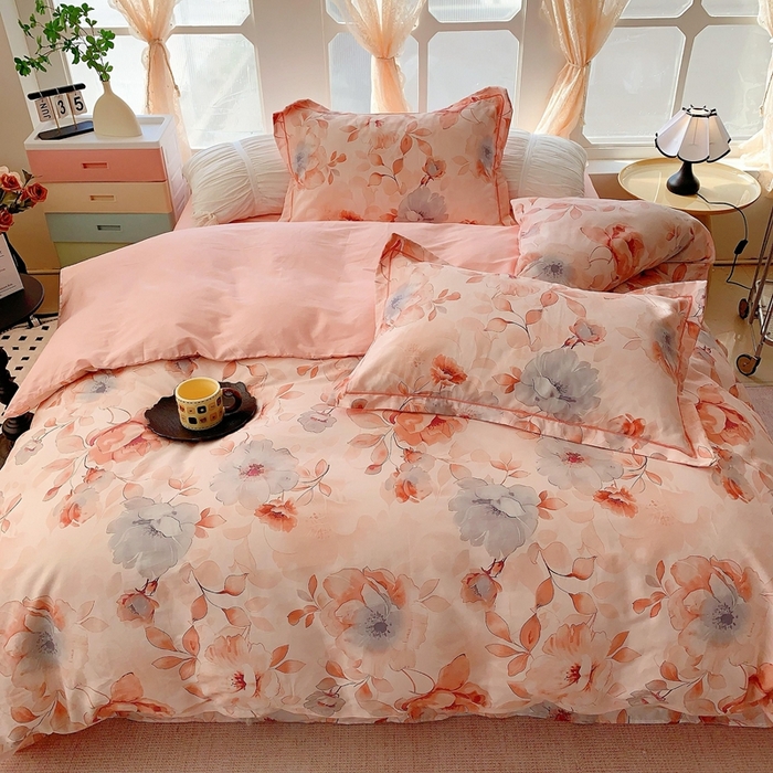 91家纺网 家纺一手货源 找家纺 2025新款亲肤舒适小清新全棉四件套 墨染