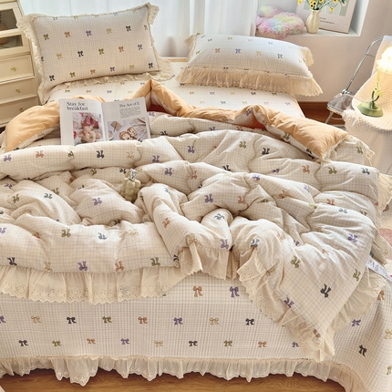 91家纺网 家纺一手货源 找家纺 （总）尊妙被业 2025春夏新款全棉纯棉印花法式花边春秋被可机洗