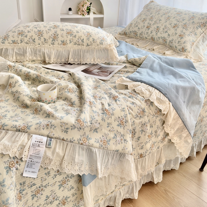 91家纺网 家纺一手货源 找家纺 尊妙被业 2025春夏新款全棉纯棉印花法式花边夏被夏凉被空调被夏被 花缇-米