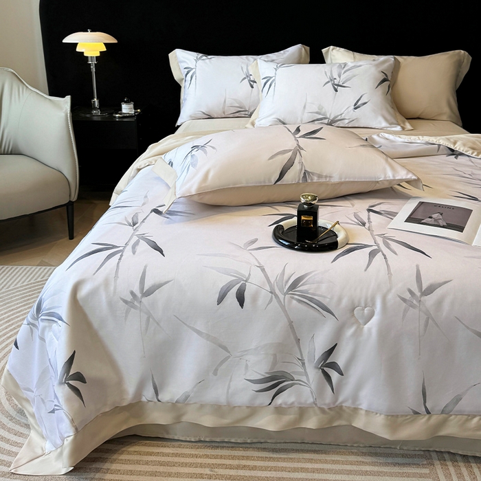 91家纺网 家纺一手货源 找家纺 迷尚家居 2025新款夏被100%莱赛尔数码印花夏被四件套50支天丝夏被 轻蔓竹