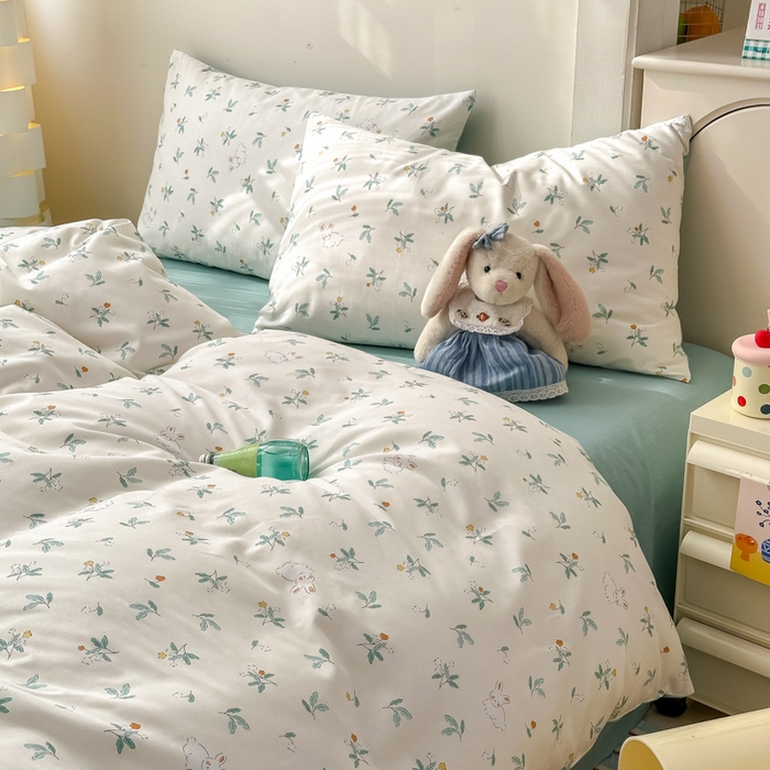 91家纺网 家纺一手货源 找家纺 清雅福 2025新款13070全棉小清新单枕套 灵动如兔·米