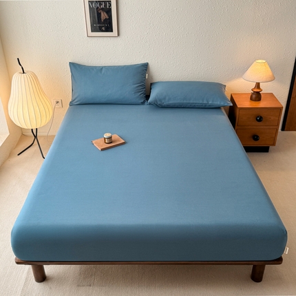 卧趣家纺 2025新品全棉纯色老粗布单品床笠系列 海天蓝