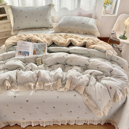 91家纺网 家纺一手货源 找家纺 （总）尊妙被业 2025春夏新款全棉纯棉印花法式花边春秋被可机洗