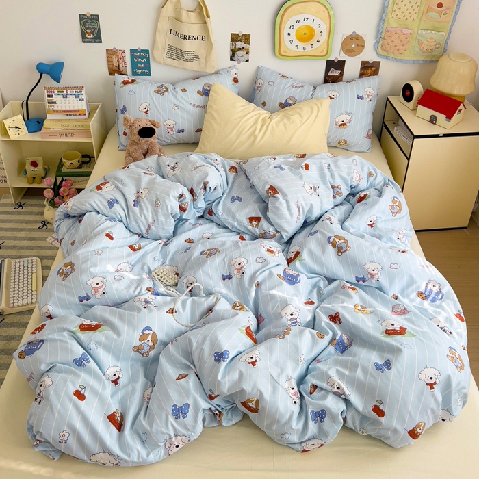 91家纺网 家纺一手货源 找家纺 水墨江南 2025新款超柔水洗棉系列四件套 调皮狗