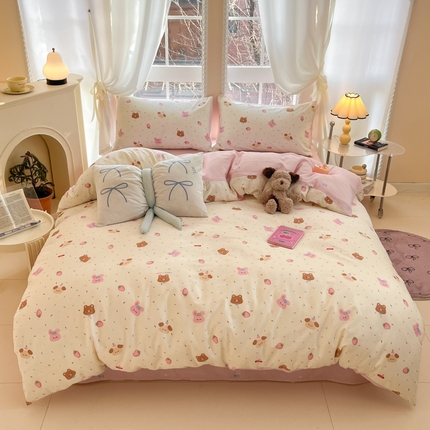 91家纺网 家纺一手货源 找家纺 （总）Sweet dreams甜梦 2025新款全棉印花卡通小清新四件套